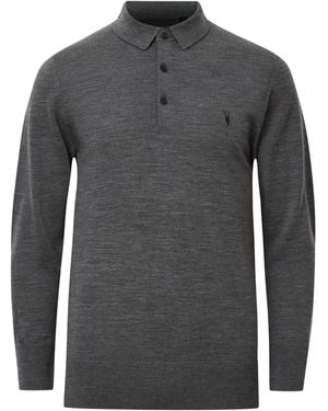 AllSaints Merino Wool Mode Polo Shirt - Grey