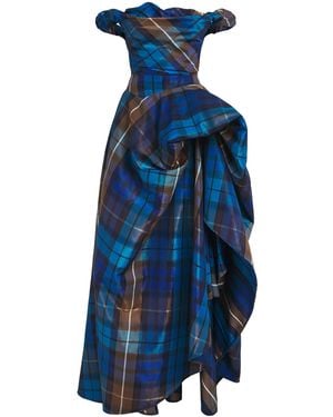 Vivienne Westwood Tartan Off-The-Shoulder Chichi Gown - Blue