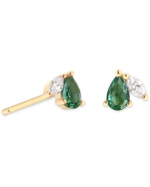 Astrid & Miyu Diamond And Emerald Stud Earrings - Green