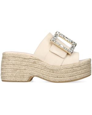 Roger Vivier Strass Buckle Espadrille Wedges 85 - White