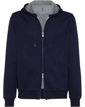 Brunello Cucinelli Terry Cotton-Cashmere-Silk Zip-Up Hoodie - Blue