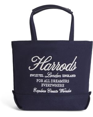 Harrods Small Embroidered Logo Tote Bag - Blue
