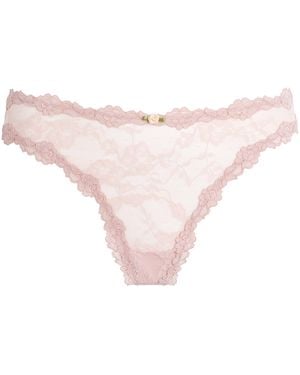 Skims Stretch-Lace Dipped Thong - Pink