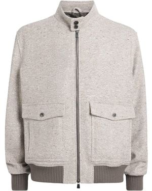 Isaia Cashmere Herringbone Baracuta Jacket - Grey