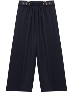 Loewe Wool Buckled Cropped Wide-Leg Trousers - Blue