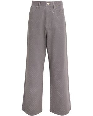 Sandro Rhinestone Mid-Rise Wide-Leg Jeans - Grey