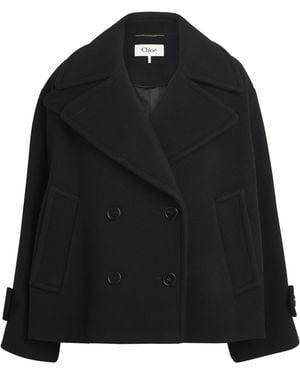 Chloé Wool-Blend Double-Breasted Pea Coat - Black