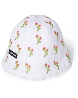 Miu Miu Flax Embroidered Hat - White