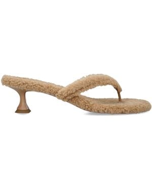 AMINA MUADDI Shearling Juliette Heeled Sandals 45 - Natural