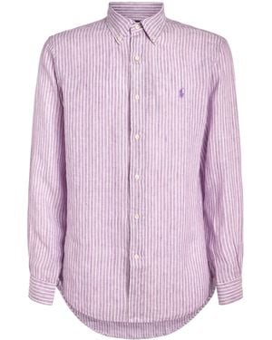 Polo Ralph Lauren Linen Striped Custom-Fit Shirt - Purple
