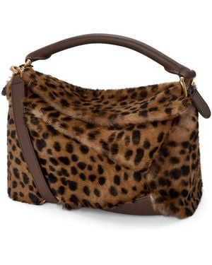 Loewe Small Shearling Puzzle Edge Top-Handle Bag - Brown