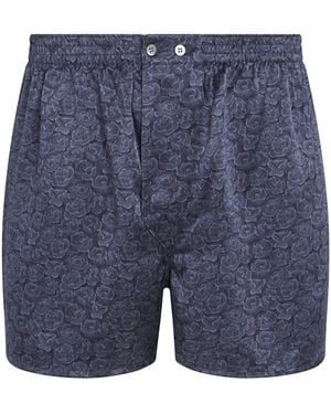 Derek Rose Silk Rose Print Traditional Boxer Shorts - Blue