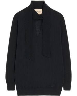 Valentino Wool Tie-Neck Sweater - Blue