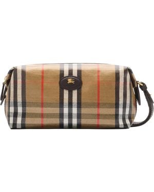 Burberry Leather-Trim Check Highlands Travel Pouch - Brown