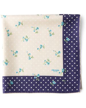 Prada Silk Twill Printed Scarf - Blue