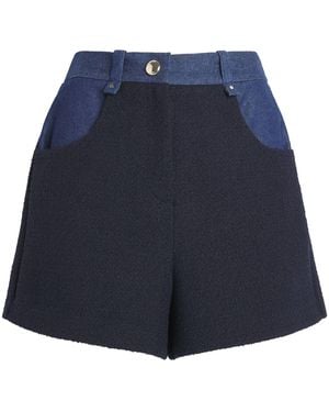 Maje Tweed Denim-Trim Shorts - Blue