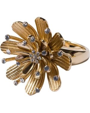 Miu Miu Crystal-Embellished Floral Ring - Metallic