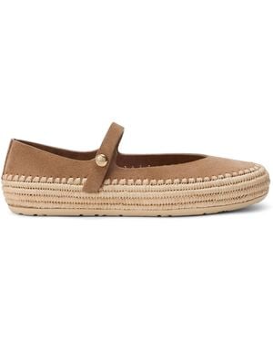 Loewe X Paula's Ibiza Suede-Raffia Rio Mary Jane Flats - Natural