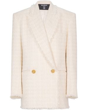 Balmain Tweed Double-Breasted Blazer - White