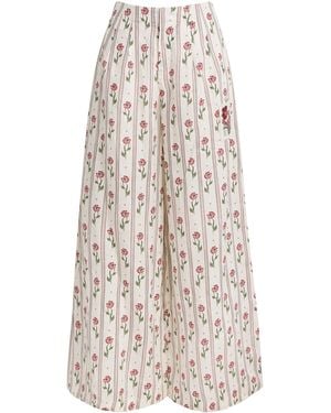 Agua Bendita Linen Pinon Wide-Leg Trousers - White