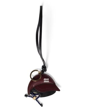 Miu Miu Leather Baseball Cap Keyring - White