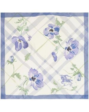 Burberry Silk Watercolour Check Scarf - Blue