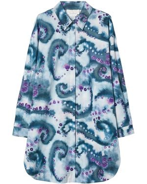 Marina Rinaldi Cotton Printed Midi Shirt Dress - Blue