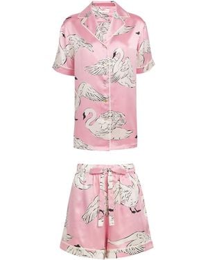 Olivia Von Halle Silk Ingo Selene Swan Short Pyjamas - Pink