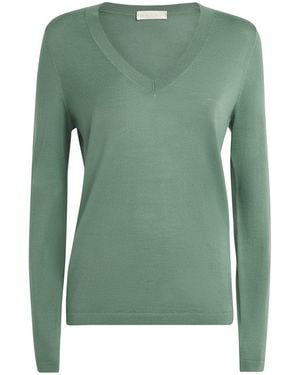 FALKE Merino Wool V-Neck Jumper - Green