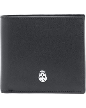 McQueen Calfskin Skull Bifold Card Holder - Black