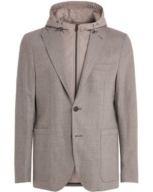 Corneliani Virgin Wool-Cashmere Hooded Blazer - Grey