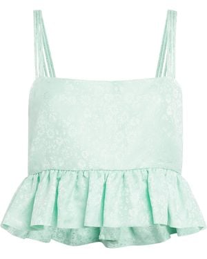 Sandro Floral Jacquard Ruffle Crop Top - Green