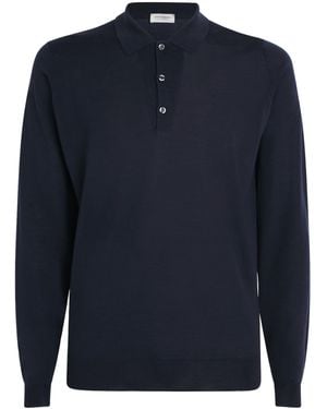 John Smedley Extra Fine Merino Long-Sleeve Herbie Polo Shirt - Blue