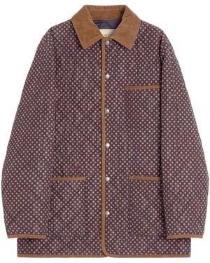 Valentino Quilted Collared Coat - Purple