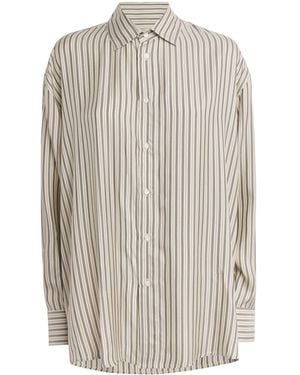 LeKasha Silk Oversized Striped Shirt - White