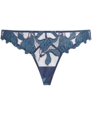 Fleur du Mal Lily Embroidered Hipster Thong - Blue