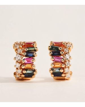Suzanne Kalan Diamond And Sapphire Short Stack Hoop Earrings - Orange