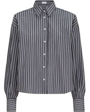 Brunello Cucinelli Cotton Poplin Stripe Shirt - Grey