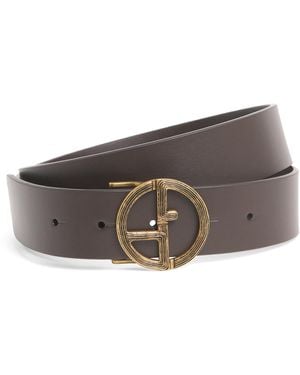 Giorgio Armani Leather Grooved Buckle Belt - Brown