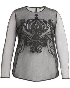 Marina Rinaldi Embroidered Tulle T-Shirt - Grey