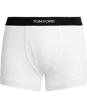 Tom Ford Cotton-Stretch Logo Trunks - White