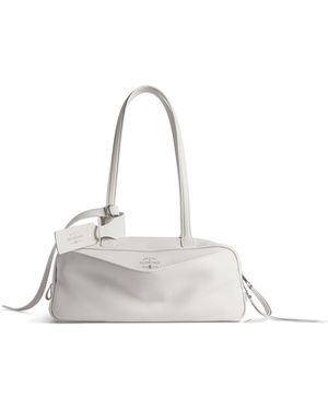 Balenciaga Small Leather Carrie Bowling Top-Handle Bag - Natural