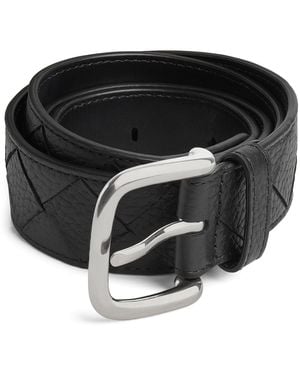 Bottega Veneta Grained Leather Intrecciato Belt - Black