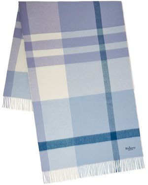 Mulberry Large Merino Wool Check Scarf - Blue