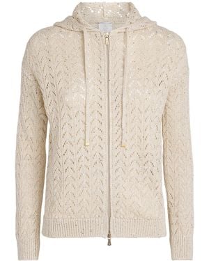 Eleventy Linen-Blend Zip-Up Hoodie - White