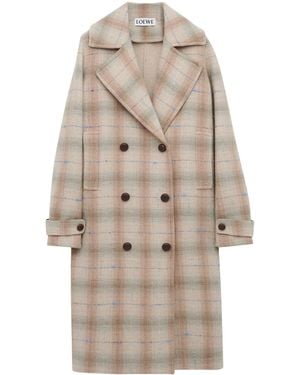 Loewe Wool-Cashmere-Blend Check Coat - Natural