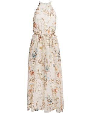 Eleventy Silk Floral Print Maxi Dress - Natural