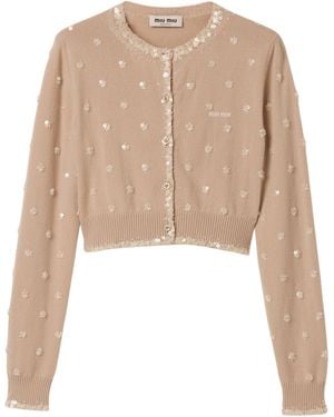 Miu Miu Cashmere Embellished Cardigan - Natural