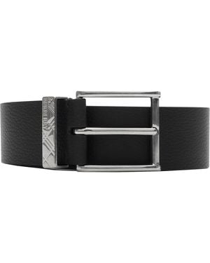 Burberry Leather Check-Engraved Belt - Black