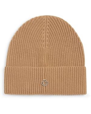 Maje Wool-Cashmere Ribbed Beanie - Natural